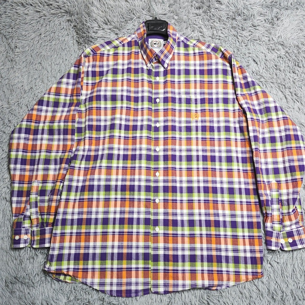 Cinch Button Down Western Shirt Mens XL Purple Orange Plaid Cotton Cowboy Rodeo